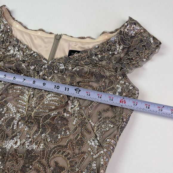 BHLDN Tadashi Shoji Odette Dress 8 Champagne Lace Sequin Gown Embroidered Formal - Picture 8 of 16